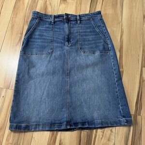 St John's Bay Women's Sz 14 Denim Jean Skirt Classic Knee Length, Pockets
